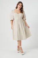 Women's Peasant-Sleeve Midi Dress in Oatmeal, 1X