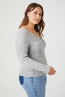 Women's Ruched Ribbed Knit Top Heather Grey,