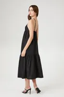 Women's Tiered Poplin Cami Midi Dress Black