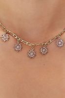 Women's Faux Gem Floral Charm Necklace in Pink/Gold