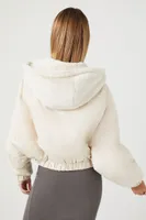 Women's Faux Fur Hooded Bomber Jacket in White Medium