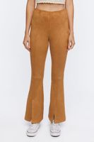 Women's Faux Suede Split-Hem Pants in Tan Large