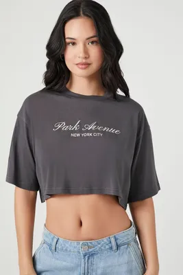 Women's Cropped Park Avenue Graphic T-Shirt in Charcoal Large