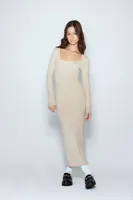 Women's Square-Neck Slit Midi Dress in Taupe, XL