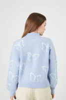 Women's Butterfly Mock Neck Sweater in Blue/White, XL