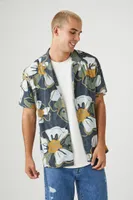 Men Floral Print Short-Sleeve Shirt in Blue Medium