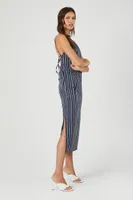 Women's Striped Poplin Midi Dress in Navy, XS