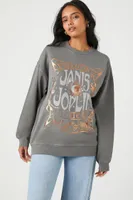 Women's Fleece Janis Joplin Graphic Pullover in Grey, XS