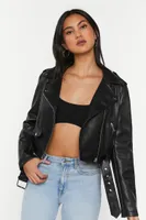 Women's Faux Leather Cropped Moto Jacket