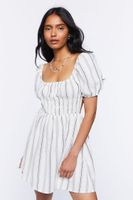 Women's Striped Print Mini Dress in Cream Medium