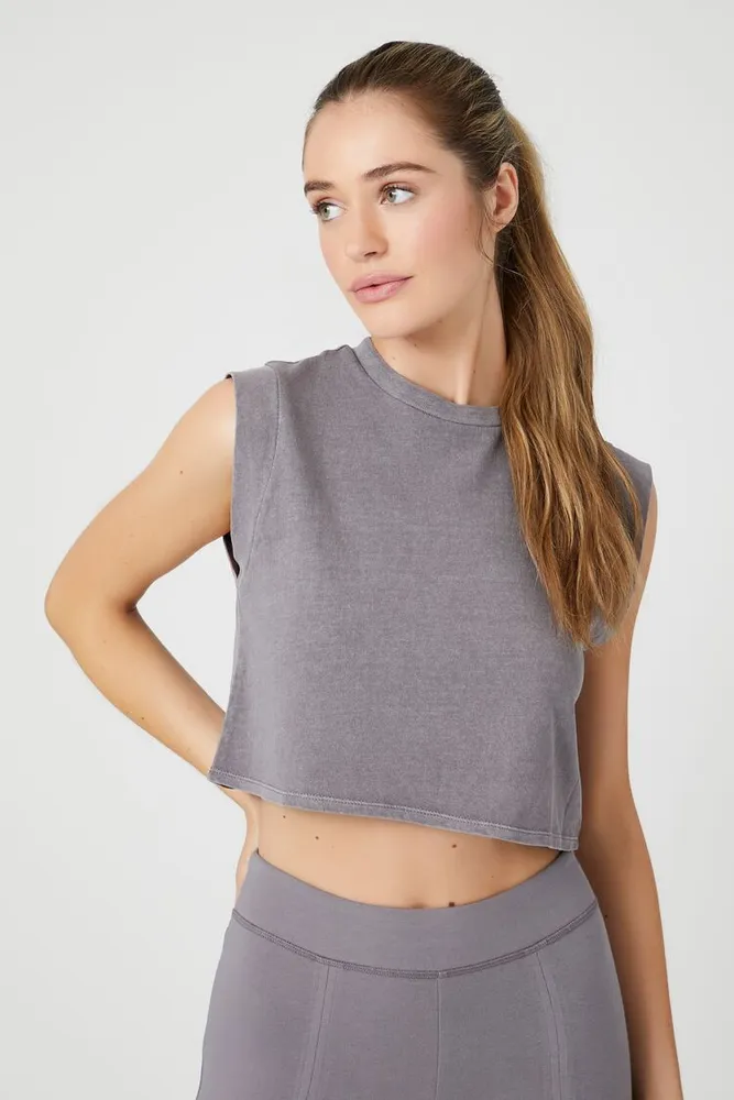 Forever 21 Women's Active Cropped Muscle T-Shirt in Charcoal Small