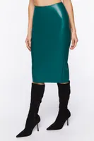 Women's Faux Leather Pencil Midi Skirt in Emerald Small