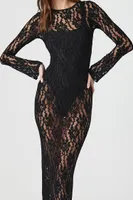 Women's Sheer Lace Bodycon Midi Dress in Black Medium