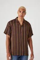 Men Satin Striped Short-Sleeve Shirt in Cocoa Medium