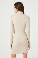 Women's Ribbed Mock Neck Mini Dress in Birch Large