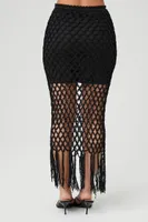 Women's Sweater-Knit Netted Midi Skirt in Black Small