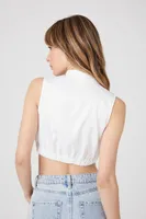 Women's Pleated Surplice Crop Top in White Small