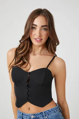 Women's Notched-Hem Cropped Bustier Cami in Black, XL