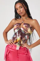 Women's Tropical Mesh Halter Top in Brown Small