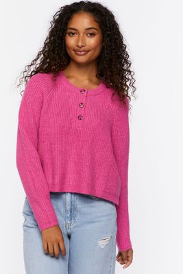 Women's Ribbed Button-Front Sweater in Azalea Large