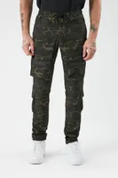 Men Camo Print Drawstring Joggers in Olive Small