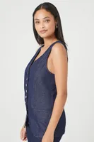 Women's Sleeveless Button-Up Denim Top in Dark Denim Small