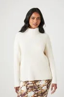 Women's Ribbed Knit Turtleneck Sweater in Cream Medium