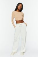 Women's Ladder Cutout Long-Sleeve Crop Top in Taupe, M/L