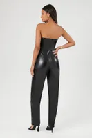 Women's Faux Leather Strapless Jumpsuit in Black Small