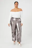 Women's Metallic Faux Leather Pants in Silver, 1X