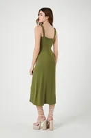 Women's Ruffle-Trim Sweetheart Midi Dress in Olive Small