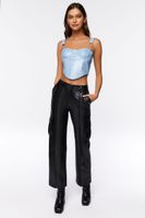 Women's Faux Leather Bustier Crop Top in Faience Small