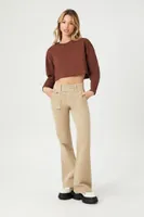 Women's Boxy Long-Sleeve Crop Top in Chocolate Medium