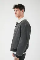 Men Faux Shearling Mineral Wash Jacket in Black, XXL