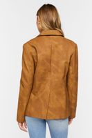 Women's Faux Leather Single-Breasted Blazer in Camel Small