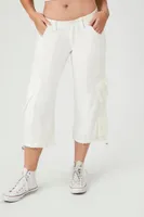 Women's Linen-Blend Capri Cargo Pants in White Small