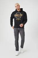 Men Long Live Graphic Drawstring Hoodie in Black Medium