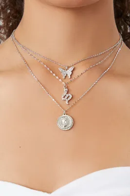 Women's Layered Rhinestone Pendant Necklace in Silver