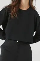 Women's Boxy Long-Sleeve Crop Top in Black Medium