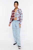 Women's Reworked Plaid Cropped Shirt in Merlot/Azure, XS