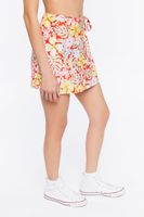 Women's Tropical Floral Print Wrap Mini Skirt in Red Large