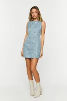 Women's Tweed Sleeveless Mini Dress in Light Blue Medium