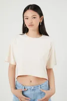 Women's Cropped Cotton T-Shirt in Oatmeal, XL