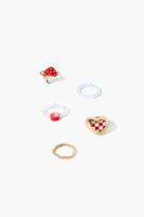 Women's Mushroom & Heart Ring Set in Red/Gold, 7