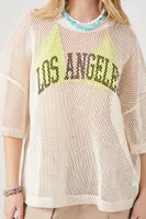 Women's Sheer Mesh Los Angeles Graphic T-Shirt in Cream, XL