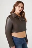 Women's Cropped Moto Jacket Brown,