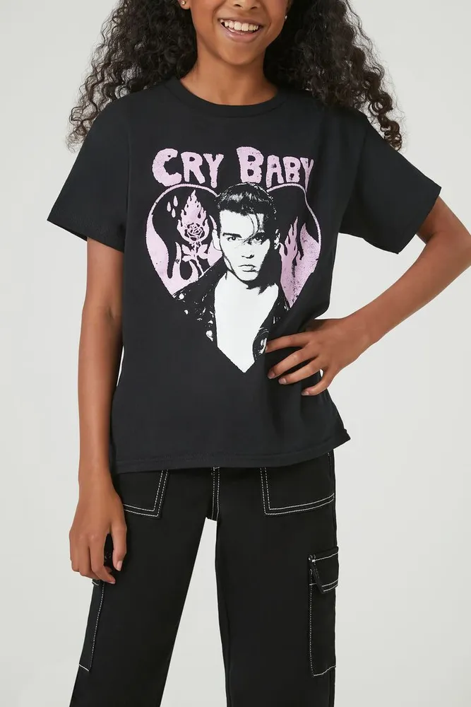 Girls Cry Baby Graphic T-Shirt (Kids) in Black, 9/10