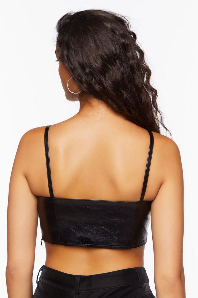 Women's Faux Leather Cropped Cami in Black, XL