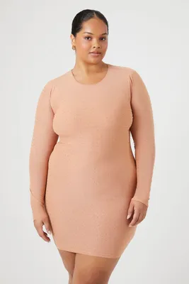 Women's Rhinestone Mesh Dress in Almond, 0X