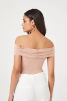 Women's Twist-Front Off-the-Shoulder Bodysuit in Sand Medium